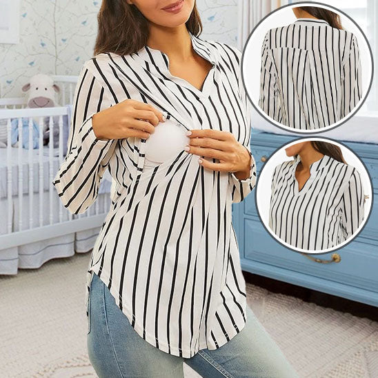 Haut pour femmes enceintes adapté à l’allaitement, manches longues, col en V, design élégant et pratique-sphere de maman-nourrison
