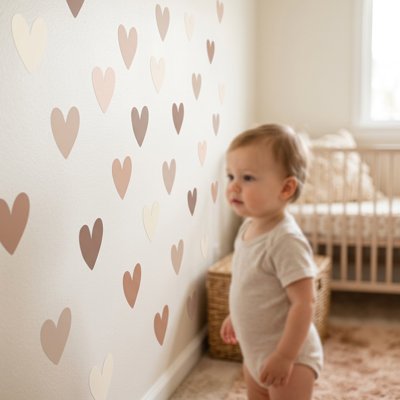 Stickers muraux créatif cœurs boho pour enfants, design minimaliste pour embellir une chambre de bébé