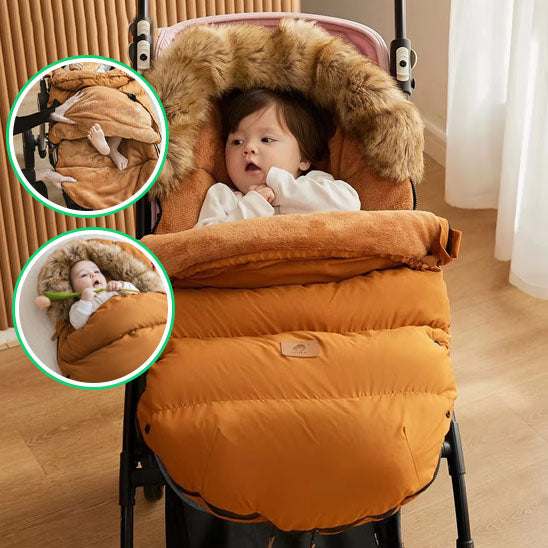 Bébé confortablement installé dans sa chancelière hivernale-spherede maman-nourrison