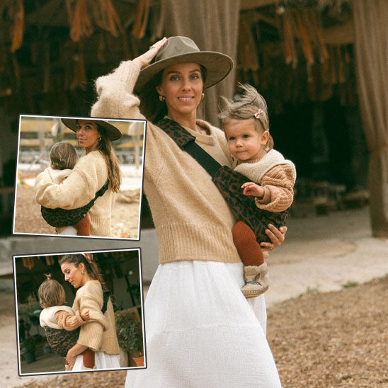 Porte-bébé ergonomique motif léopard avec tabouret intégré pour portage avant ou arrière-sphere de maman-nourrison