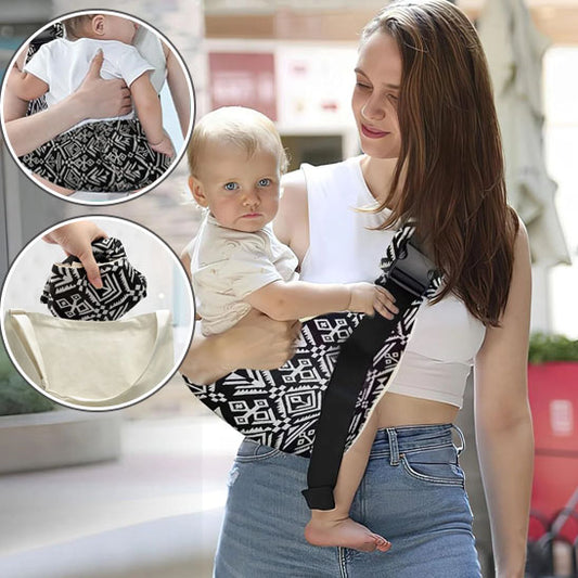 Porte-bébé motif léopard avec tabouret intégré – Vue de face-sphere de maman-nourrison