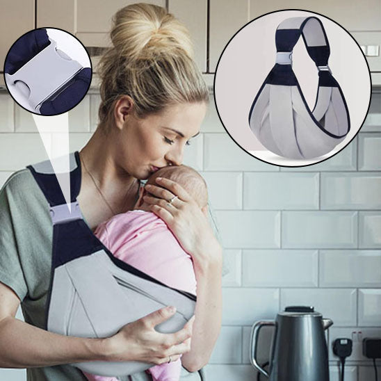 Porte-bébé multifonctionnel porté sur la poitrine par une maman souriante-sphere de maman-nourrison