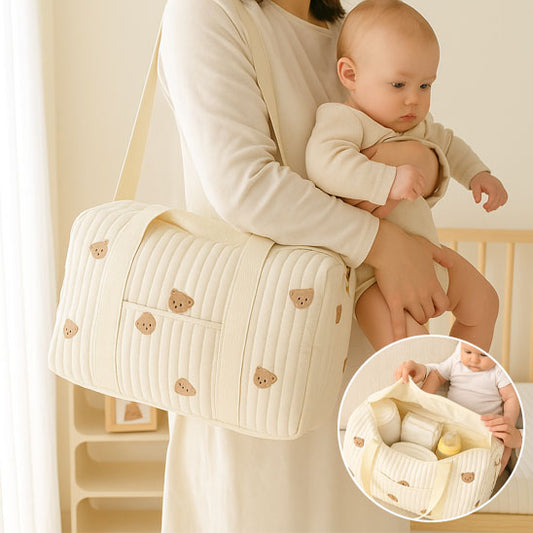Sac à bandoulière mignon avec ours brodé – pratique et tendance, parfait pour les mamans actives. Grande capacité pour transporter les affaires de bébé et les essentiels du quotidien.-sphere de maman-nourrison