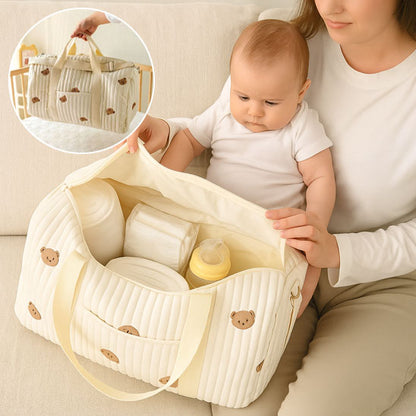 Sac maman et enfant  – bandoulière confortable avec ours brodé, grande capacité, style original et fonctionnel. Idéal pour les affaires de bébé et le quotidien-sphere de maman-nourrison