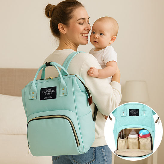 Sac momie en toile de grande capacité couleur vert clair avec poches isothermes-sphere de maman-nourrison