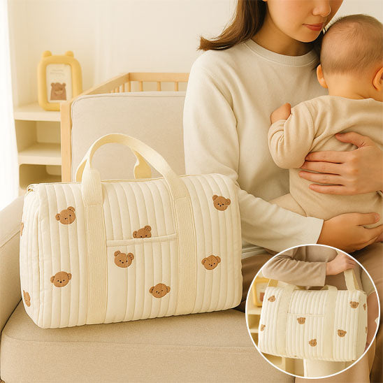 Sac à bandoulière parent-enfant avec petit ours brodé. Design mignon, grande capacité de rangement, parfait comme sac de maman ou sac à main tendance-sphere de maman-nourrison