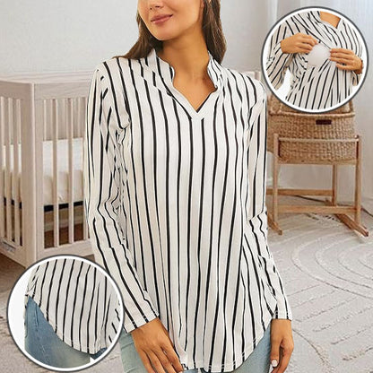 T-shirt d’allaitement maternité à manches longues pour femmes enceintes, col en V, couleur unie-sphere de maman-nourrison