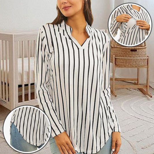 T-shirt d’allaitement maternité à manches longues pour femmes enceintes, col en V, couleur unie-sphere de maman-nourrison