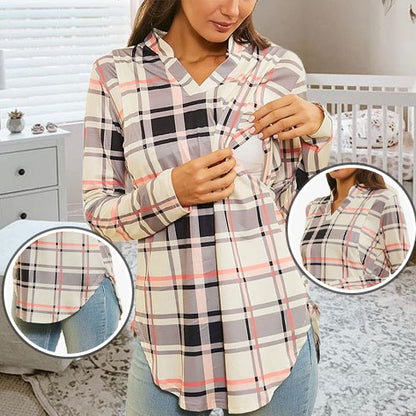 T-shirt grossesse et allaitement, manches longues, col en V, couleur unie pour le confort quotidien-sphere de maman-nourrison