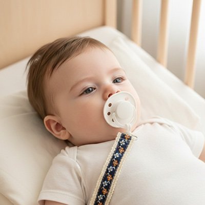 Attache tetine bébé avec anneau de dentition en bois naturel