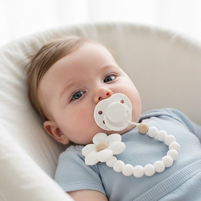 Attache tetine bébé en silicone avec perles forme fleur pour nouveau-nés