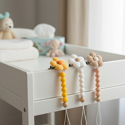 Attache tetine bébé en silicone forme fleur avec perles sans BPA pour nouveau-né
