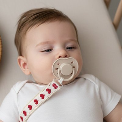 Attache tetine en bois avec pendentif floral pour bébé