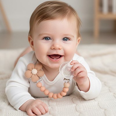 Attache tetine en silicone floral pour bébé avec perles de dentition