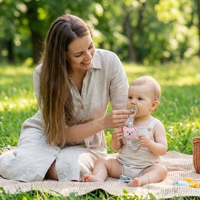 Attache tetine – Petit ours doux, pratique pour attacher la sucette aux vêtements