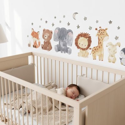  Autocollants muraux animaux d’Afrique aquarelle pour chambre d’enfant avec éléphant et girafe mignons