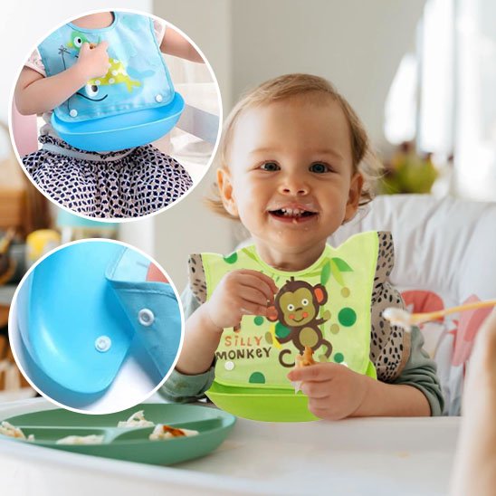 Bavoir bébé avec imprimé cartoon mignon, protège-vêtements pour bébé pendant le repas