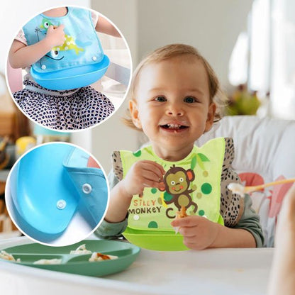 Bavoir bébé avec imprimé cartoon mignon, protège-vêtements pour bébé pendant le repas