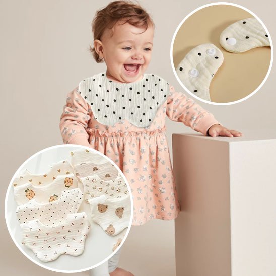Bavoir bébé en coton gaufré très doux au toucher, parfait pour protéger les vêtements.