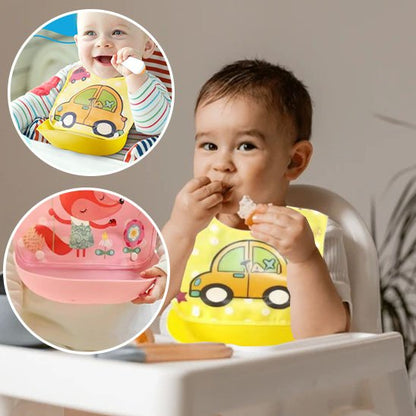 Bavoir bébé imperméable avec dessin animé mignon, réglable et doux pour l’alimentation quotidienne
