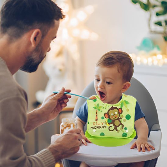 Bavoir bébé imperméable avec motif dessin animé, doux et confortable pour les repas quotidiens