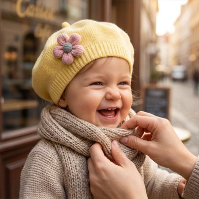 Bonnet bebe chaud avec fleurs pour automne et hiver