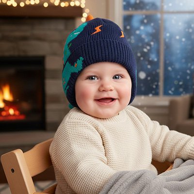 Bonnet bebe de 2 à 6 ans, laine douce et chaud, avec adorables oreilles de dinosaure