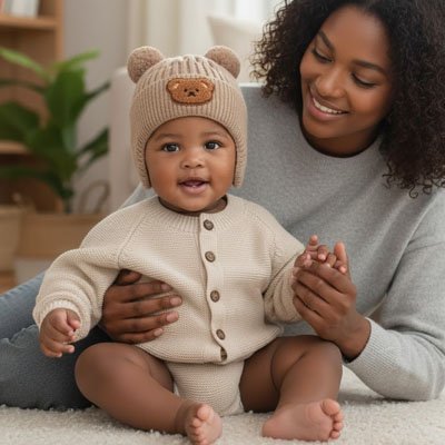 Bonnet bebe ours tricoté, chapeau d’hiver chaud avec protection des oreilles pour enfants