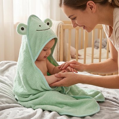 Cape de bain bébé à capuche en coton, serviette confortable pour nourrissons et tout-petits