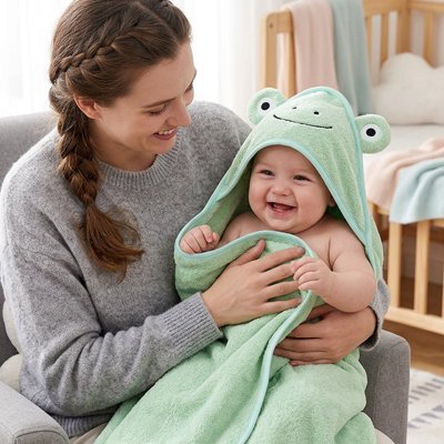 Cape de bain bébé avec capuche motif cartoon, cape de bain douce et absorbante pour enfants