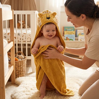 Cape de bain bébé en coton avec capuche, serviette douce et absorbante pour nouveau-né