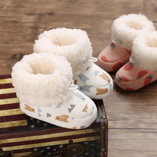 Chaussure bebe avec peluche décorative, bottes solides pour garçons et filles