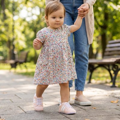 Chaussure bebe design élégant or et blanc, parfaites pour occasions spéciales et usage quotidien.