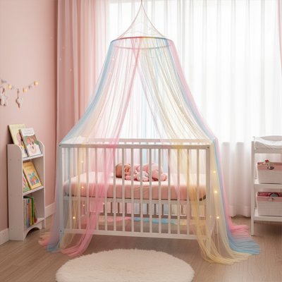 Ciel de lit bébé en forme de tente avec auvent, arc-en-ciel coloré, idéale pour chambre de princesse