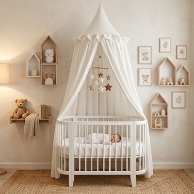 Ciel de lit bébé en mousseline de coton de qualité supérieure avec design élégant et léger