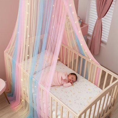 Ciel de lit de berceau pour bébé avec dôme arc-en-ciel, moustiquaire princesse pour lit de nouveau-né, décoration de chambre d’enfant