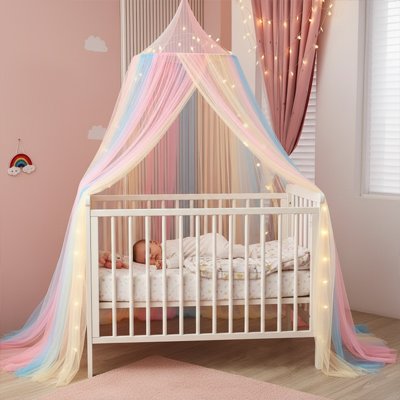 Ciel de lit pour bébé avec moustiquaire princesse, rideau coloré arc-en-ciel pour berceau et décoration de chambre