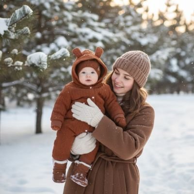 Combinaison bebe​ automne-hiver vêtement pratique et résistant avec capuche à oreilles