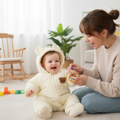 Combinaison bebe chaude avec motif ours, fille et garçon 