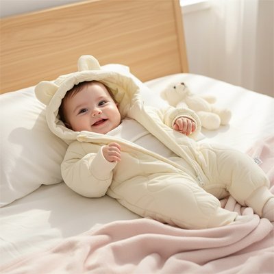 Combinaison bebe d’hiver avec doublure en fourrure, ours mignon, fille et garçon, vêtements d’extérieur chauds »