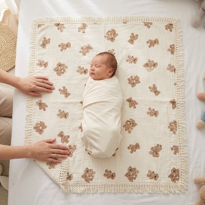 Couverture bébé en mousseline, style carreaux, pour nouveau-né et accessoires pour bébé