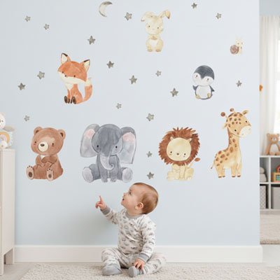  Décoration murale enfant autocollants animaux africains style cartoon aquarelle