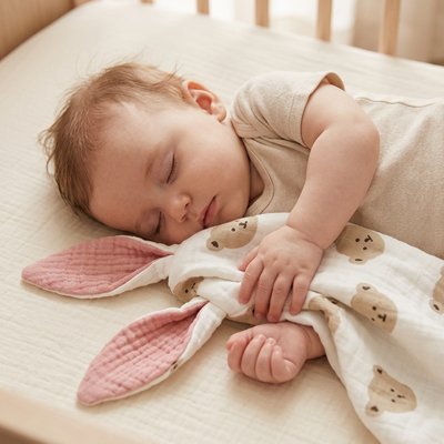 Doudou en coton avec oreilles de lapin pour bébé, mousseline douce pour nouveau-né