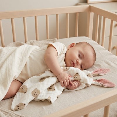 Doudou en coton avec oreilles de lapin, serviette apaisante en mousseline