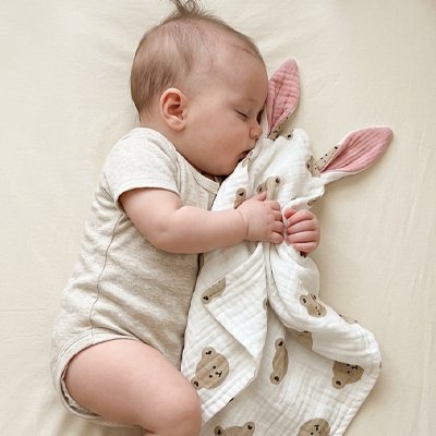 Doudou en mousseline avec design lapin, douce et respirante pour nouveau-né
