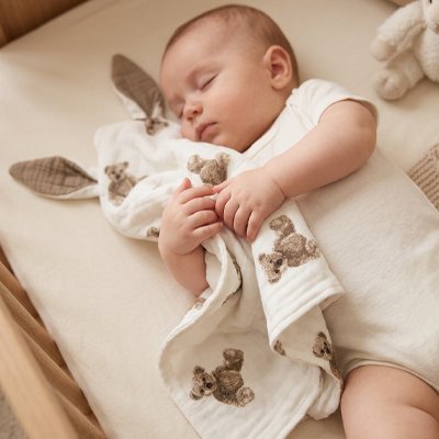 Doudou lapin en coton pour bébé, couverture légère et confortable en mousseline