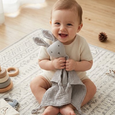 Doudou lapin en gaze de coton pour bébé