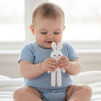 Doudou lapin jouet doux et sécurisé pour bébé et nouveau-né.