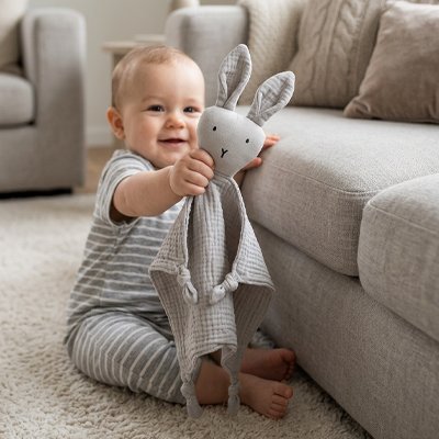 Doudou lapin pour nouveau-né, design lapin mignon, idéale pour le sommeil et câlins du bébé.