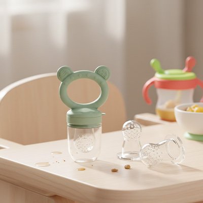 Grignoteuse bebe  à fruits pour bébé avec mini plateau congélateur et couvercle, idéal pour auto-alimentation